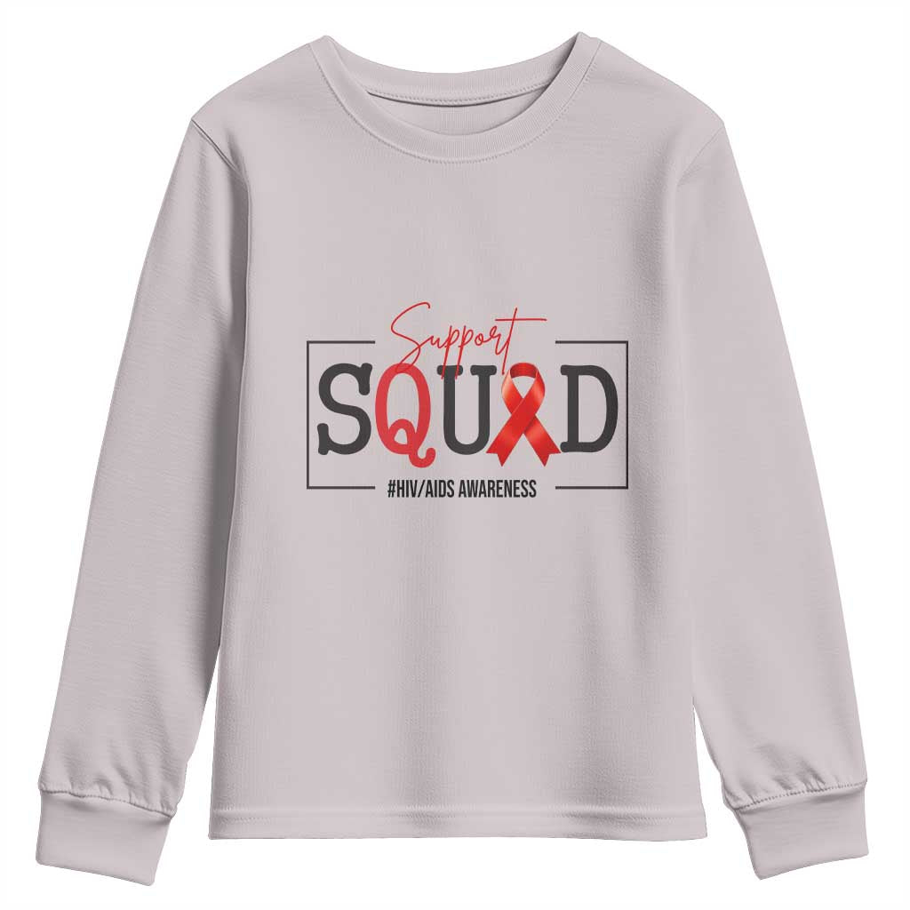 Support Squad Red Ribbon HIV AIDS Awareness Month Gift Youth Sweatshirt - Wonder Print Shop