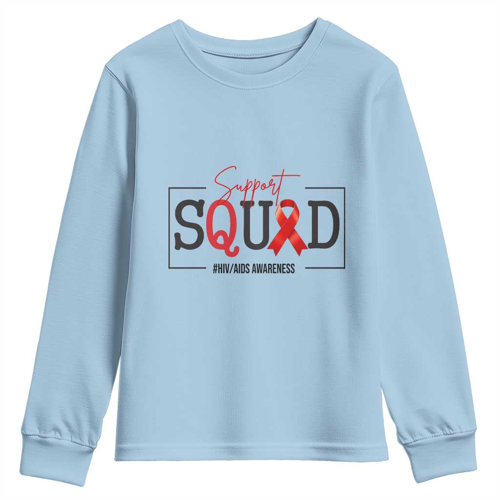 Support Squad Red Ribbon HIV AIDS Awareness Month Gift Youth Sweatshirt - Wonder Print Shop