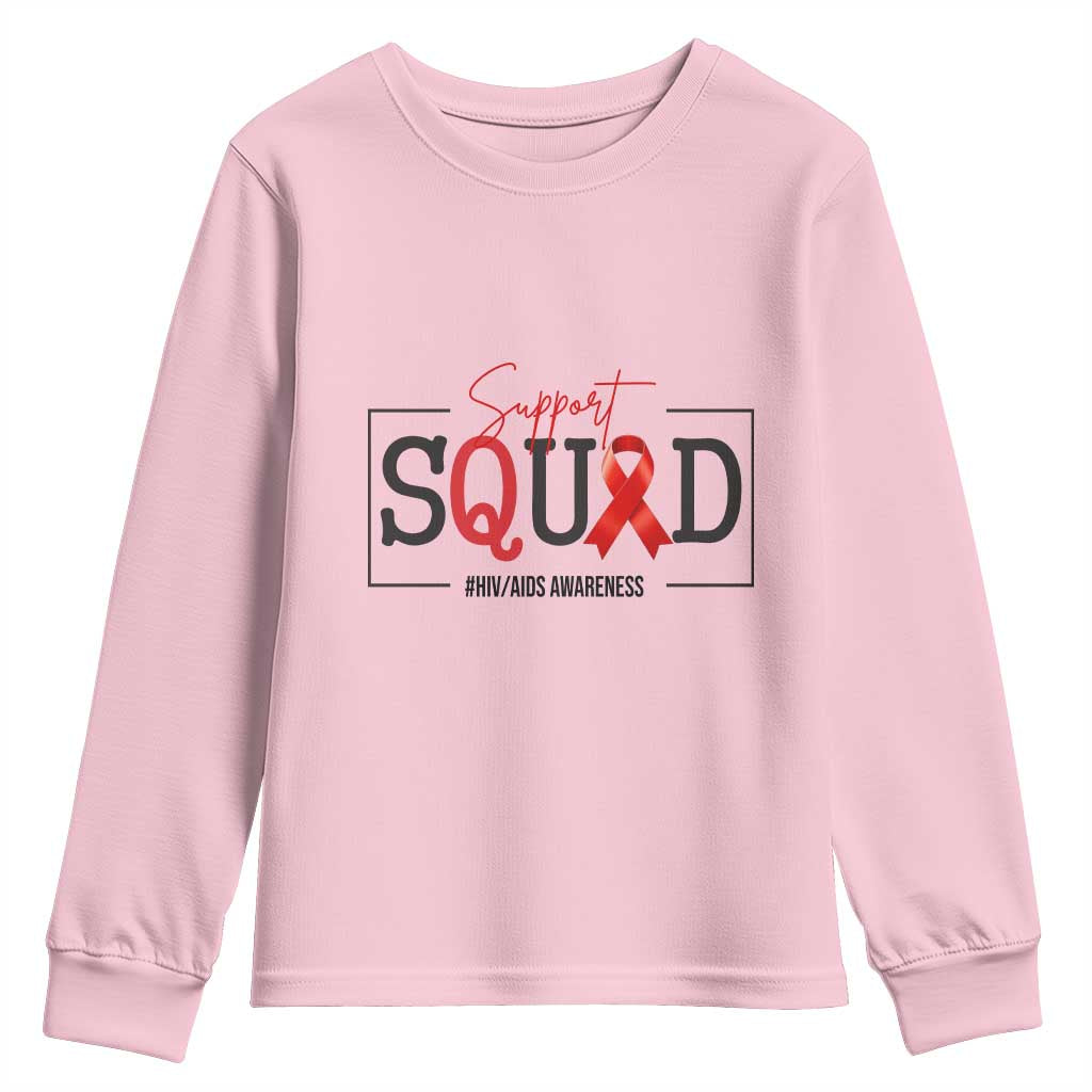 Support Squad Red Ribbon HIV AIDS Awareness Month Gift Youth Sweatshirt - Wonder Print Shop