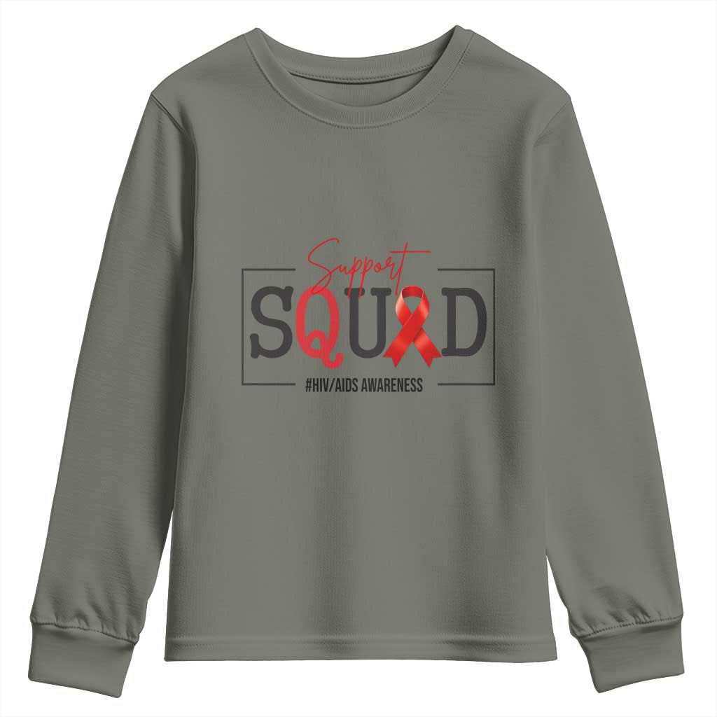 Support Squad Red Ribbon HIV AIDS Awareness Month Gift Youth Sweatshirt - Wonder Print Shop