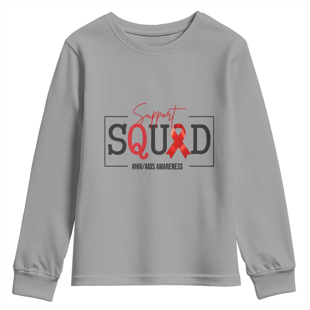 Support Squad Red Ribbon HIV AIDS Awareness Month Gift Youth Sweatshirt - Wonder Print Shop