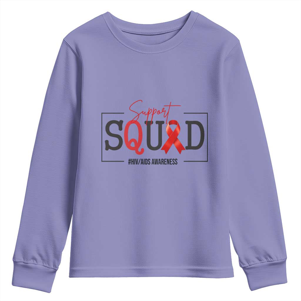 Support Squad Red Ribbon HIV AIDS Awareness Month Gift Youth Sweatshirt - Wonder Print Shop