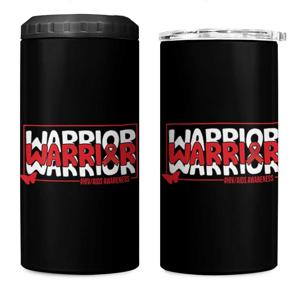 HIV Awareness Warrior 4 in 1 Can Cooler Tumbler Red Ribbon Fighter Gift - Wonder Print Shop