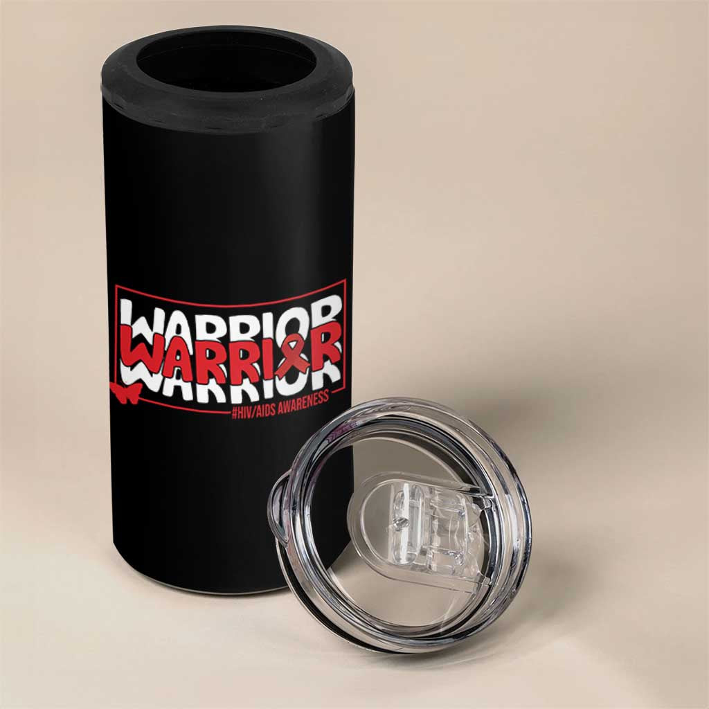 HIV Awareness Warrior 4 in 1 Can Cooler Tumbler Red Ribbon Fighter Gift - Wonder Print Shop