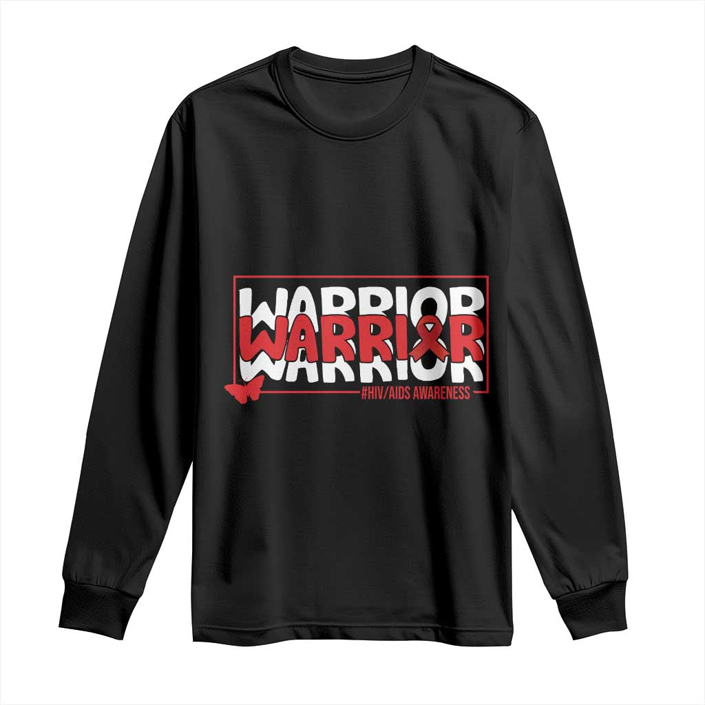 HIV Awareness Warrior Long Sleeve Shirt Red Ribbon Fighter Gift - Wonder Print Shop