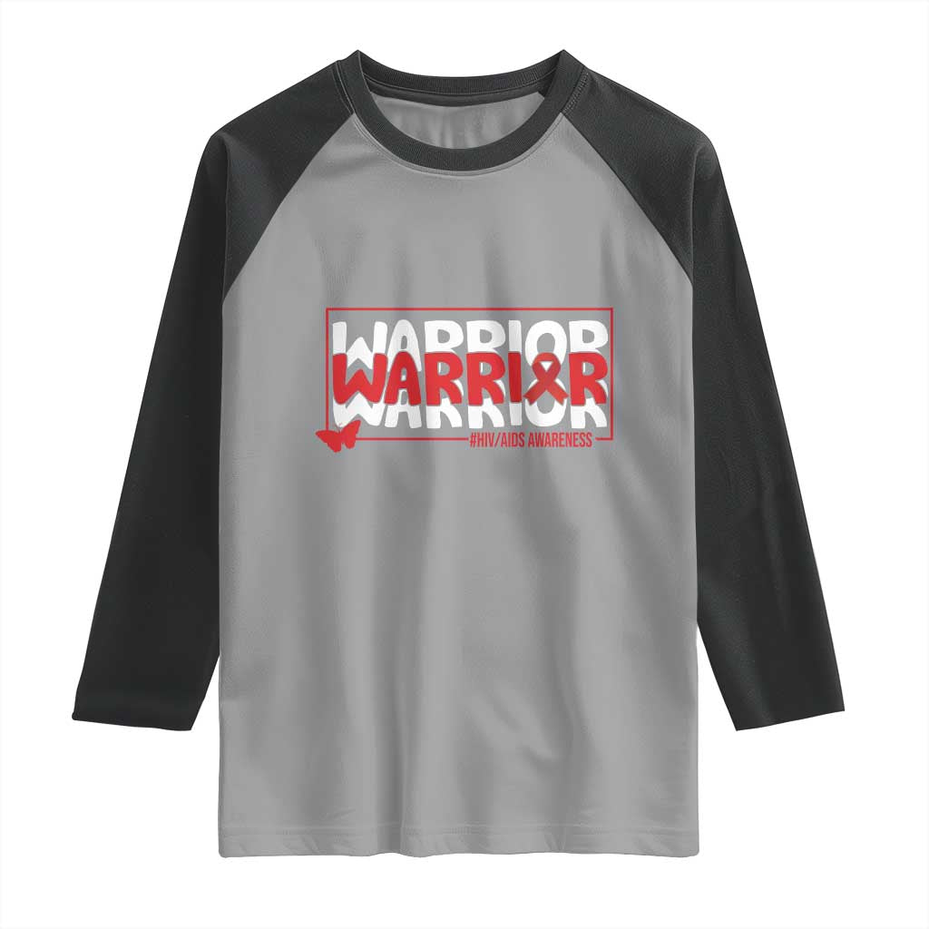 HIV Awareness Warrior Raglan Shirt Red Ribbon Fighter Gift - Wonder Print Shop