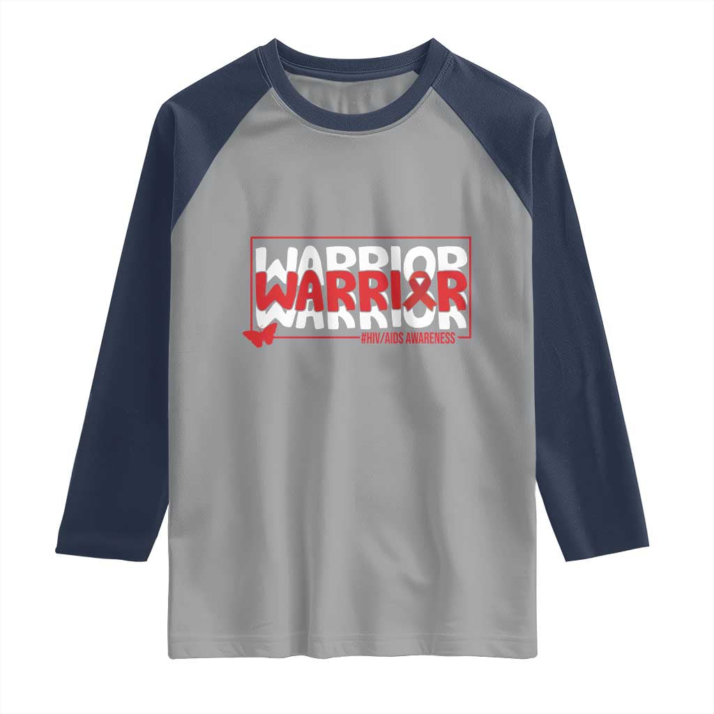 HIV Awareness Warrior Raglan Shirt Red Ribbon Fighter Gift - Wonder Print Shop
