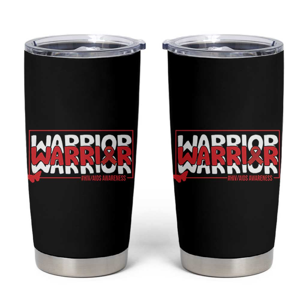 HIV Awareness Warrior Tumbler Cup Red Ribbon Fighter Gift - Wonder Print Shop