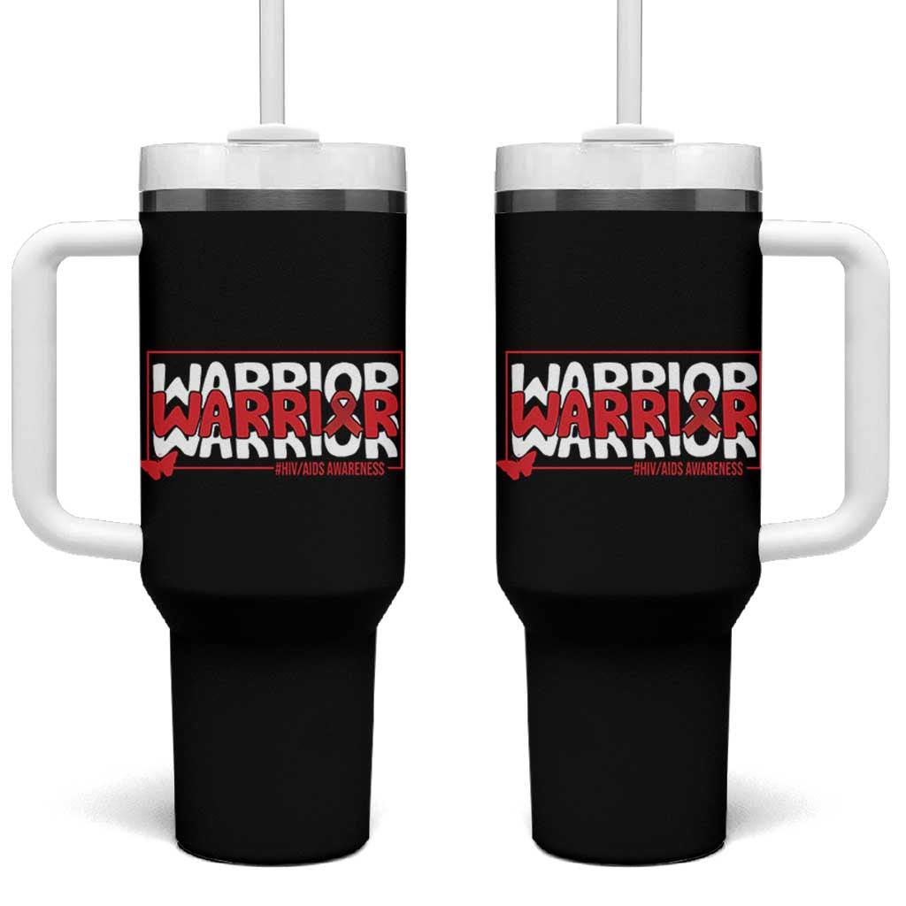 HIV Awareness Warrior Tumbler With Handle Red Ribbon Fighter Gift - Wonder Print Shop