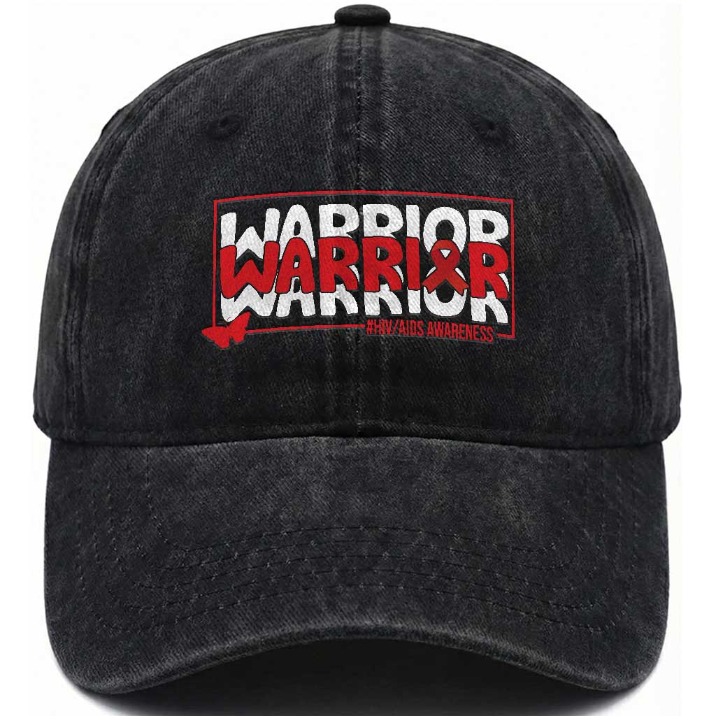 HIV Awareness Warrior Washed Cotton Baseball Cap Red Ribbon Fighter Gift