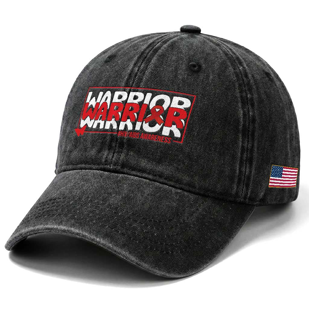 HIV Awareness Warrior Washed Cotton Baseball Cap Red Ribbon Fighter Gift