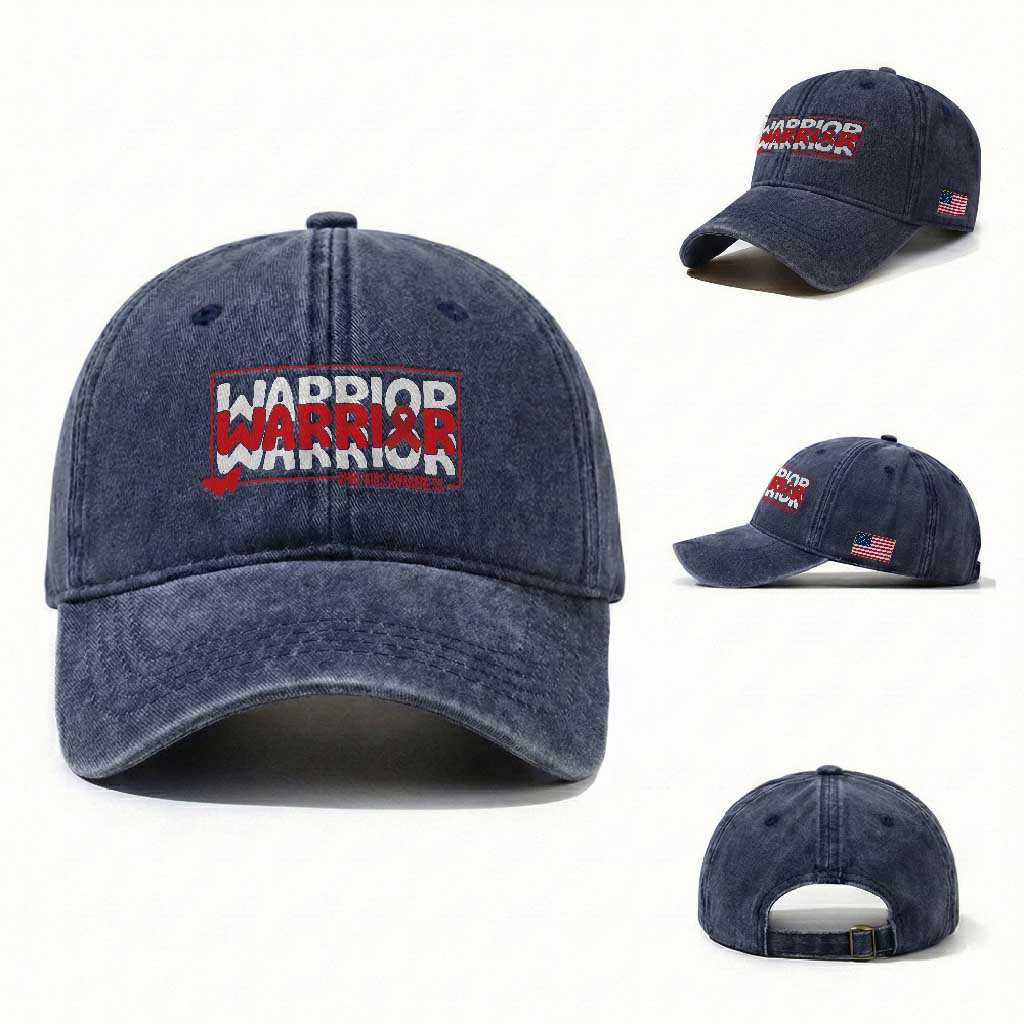 HIV Awareness Warrior Washed Cotton Baseball Cap Red Ribbon Fighter Gift