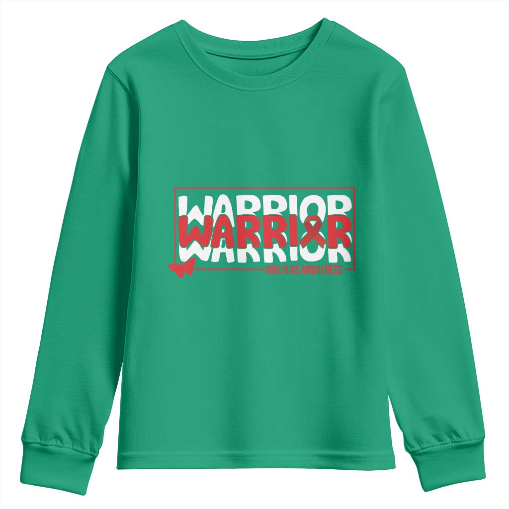 HIV Awareness Warrior Youth Sweatshirt Red Ribbon Fighter Gift - Wonder Print Shop