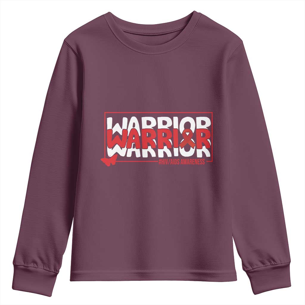 HIV Awareness Warrior Youth Sweatshirt Red Ribbon Fighter Gift - Wonder Print Shop