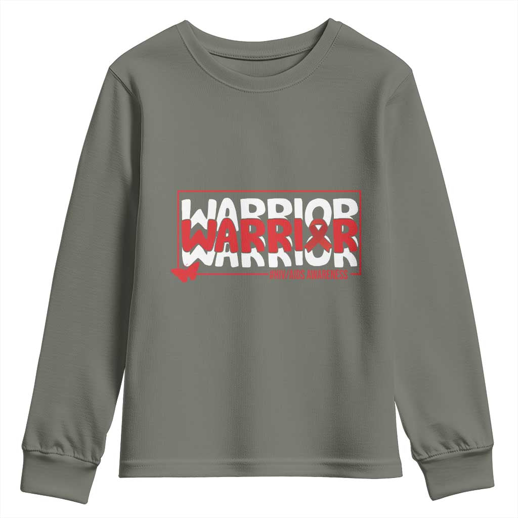 HIV Awareness Warrior Youth Sweatshirt Red Ribbon Fighter Gift - Wonder Print Shop
