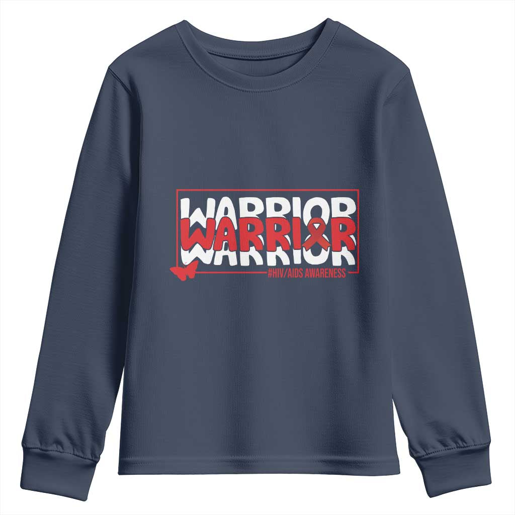 HIV Awareness Warrior Youth Sweatshirt Red Ribbon Fighter Gift - Wonder Print Shop