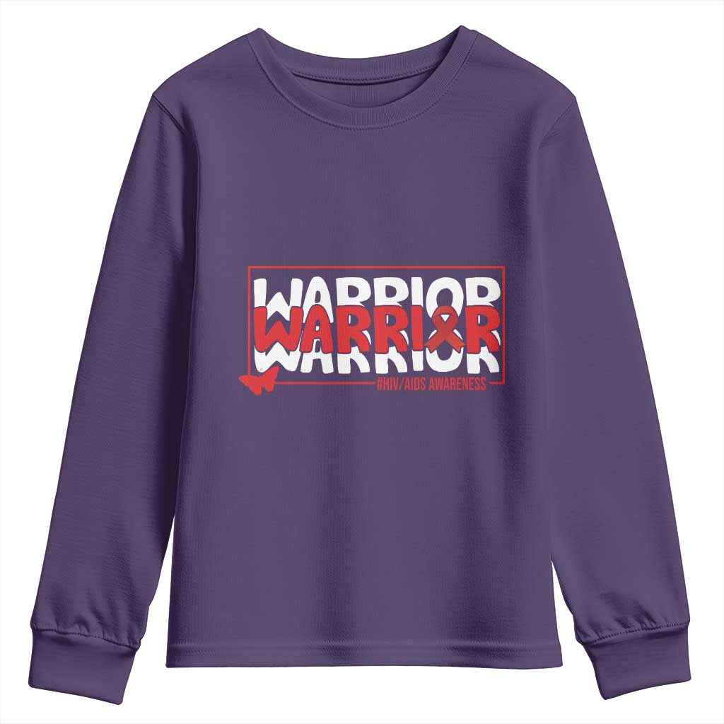 HIV Awareness Warrior Youth Sweatshirt Red Ribbon Fighter Gift - Wonder Print Shop