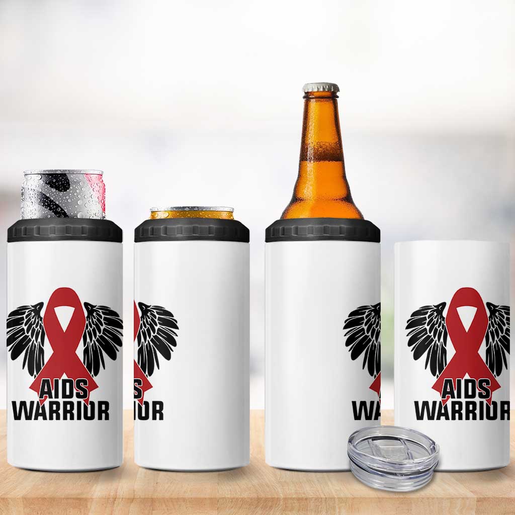 Aids Warrior 4 in 1 Can Cooler Tumbler Red Ribbon HIV Awareness Gift - Wonder Print Shop