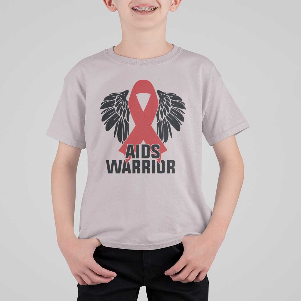 Aids Warrior T Shirt For Kid Red Ribbon HIV Awareness Gift - Wonder Print Shop