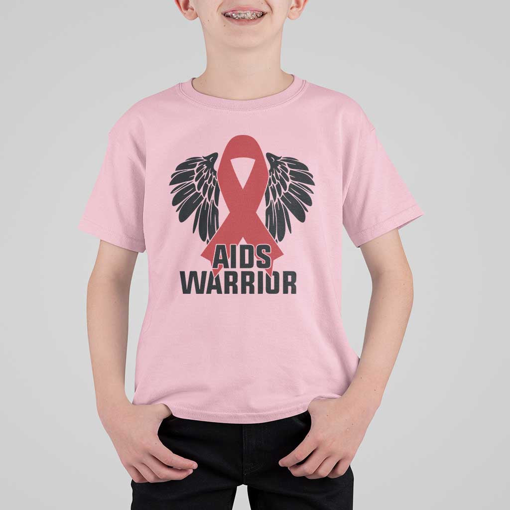 Aids Warrior T Shirt For Kid Red Ribbon HIV Awareness Gift - Wonder Print Shop