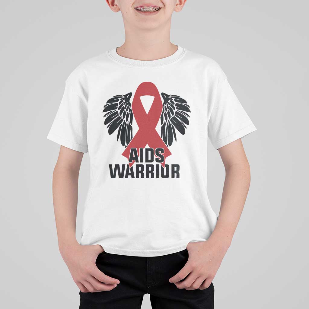 Aids Warrior T Shirt For Kid Red Ribbon HIV Awareness Gift - Wonder Print Shop