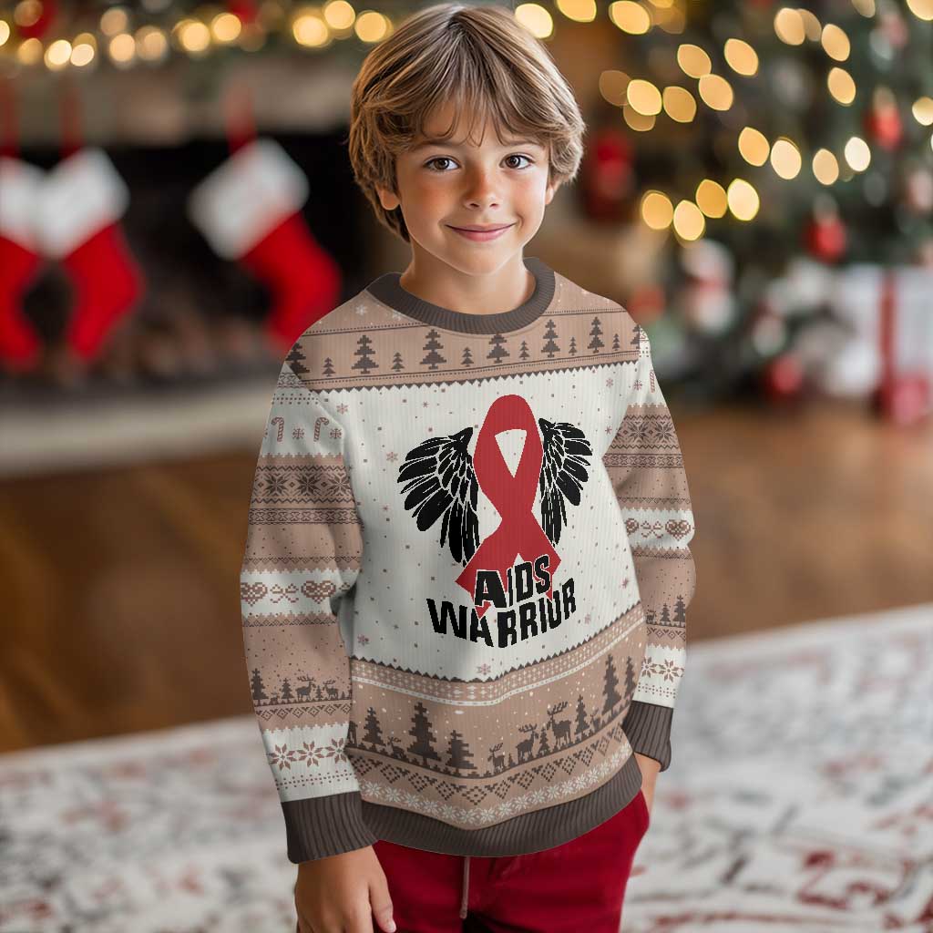 Aids Warrior Ugly Christmas Sweater Red Ribbon HIV Awareness Gift - Wonder Print Shop