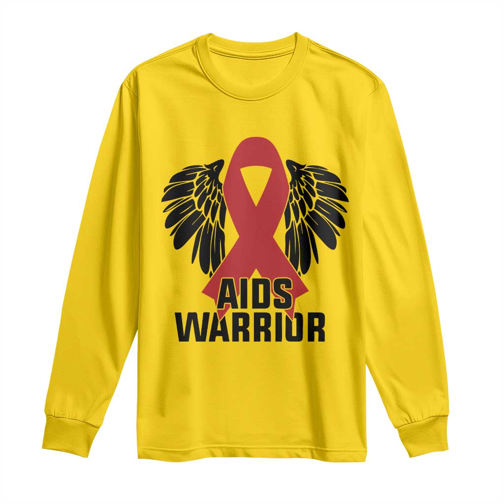 Aids Warrior Long Sleeve Shirt Red Ribbon HIV Awareness Gift - Wonder Print Shop