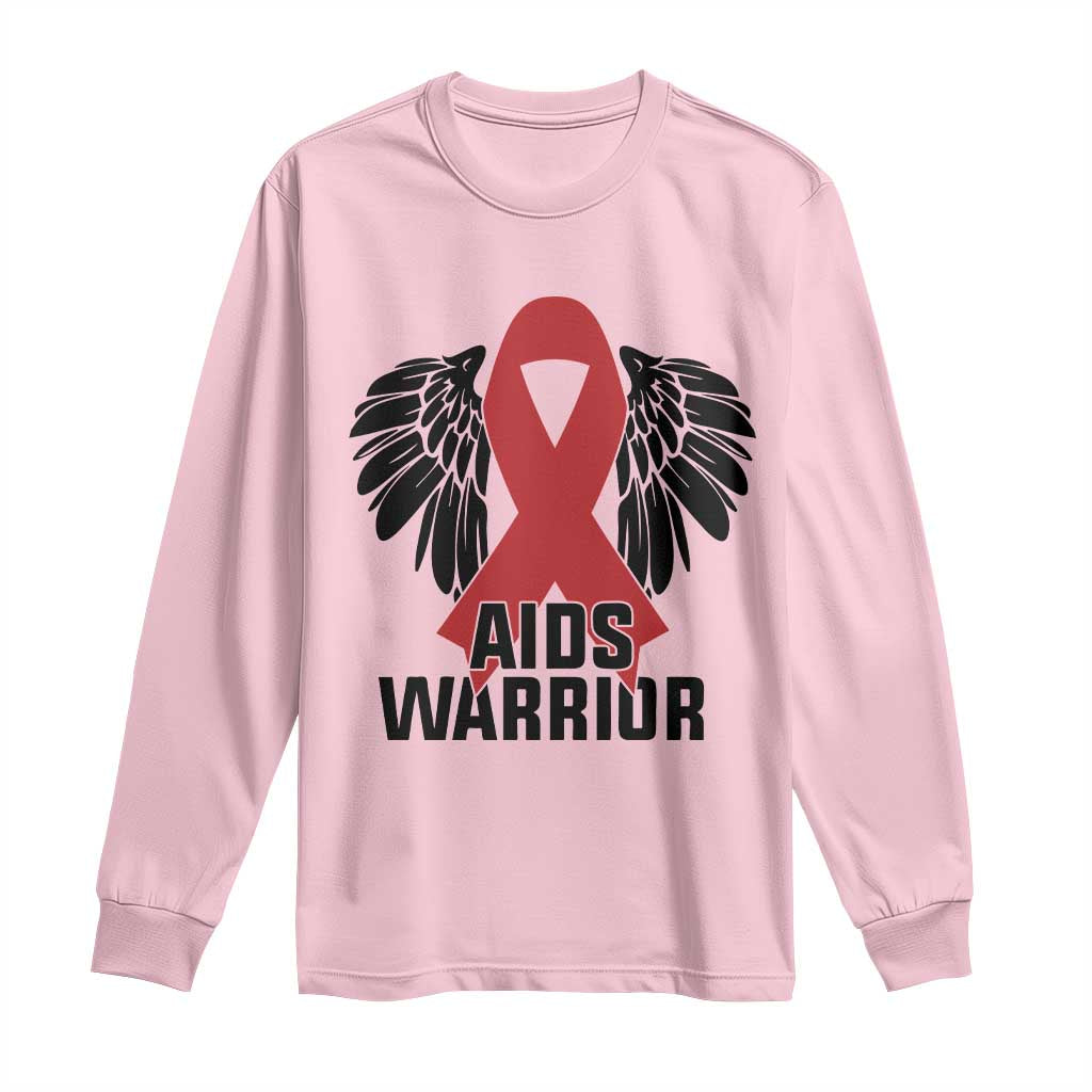 Aids Warrior Long Sleeve Shirt Red Ribbon HIV Awareness Gift - Wonder Print Shop