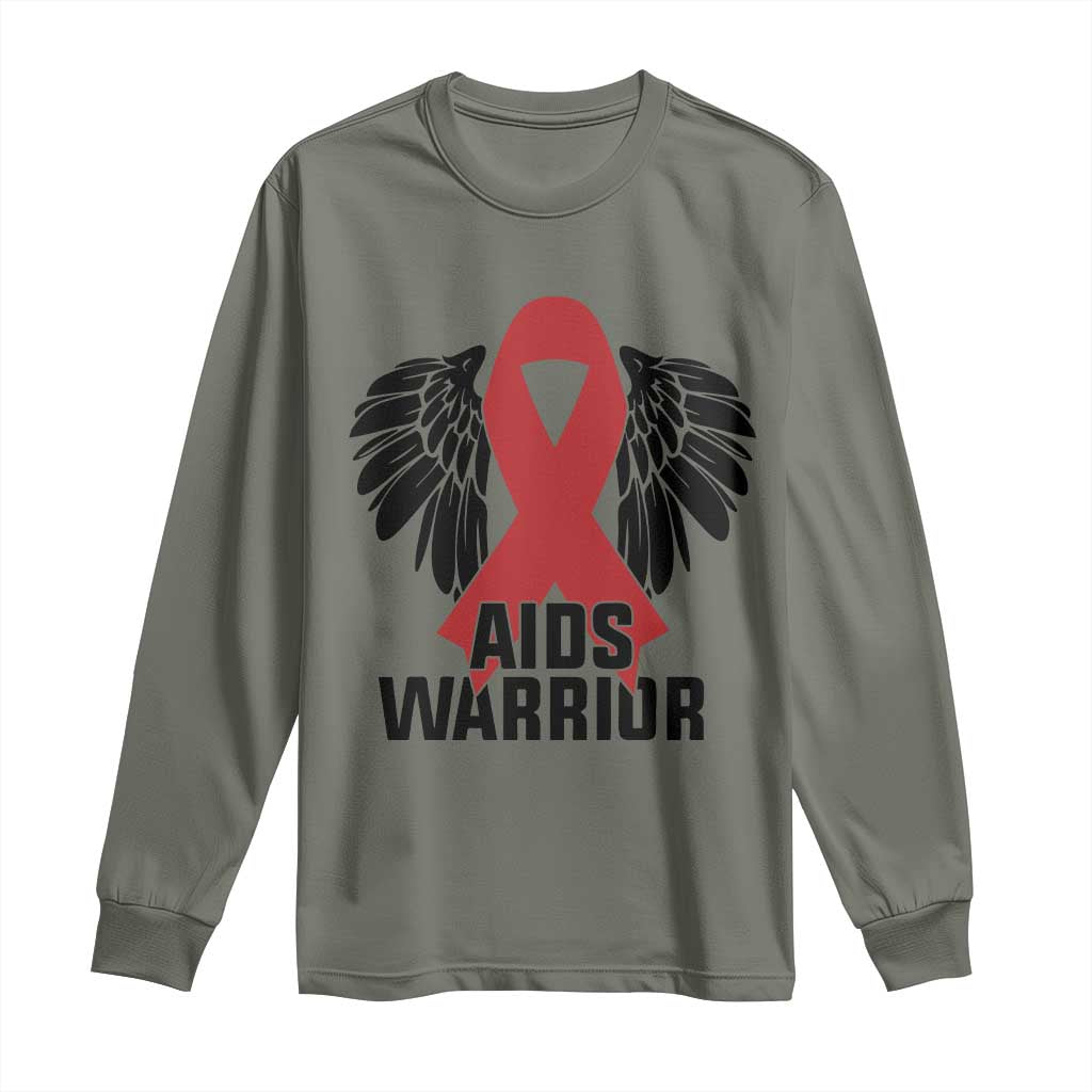 Aids Warrior Long Sleeve Shirt Red Ribbon HIV Awareness Gift - Wonder Print Shop