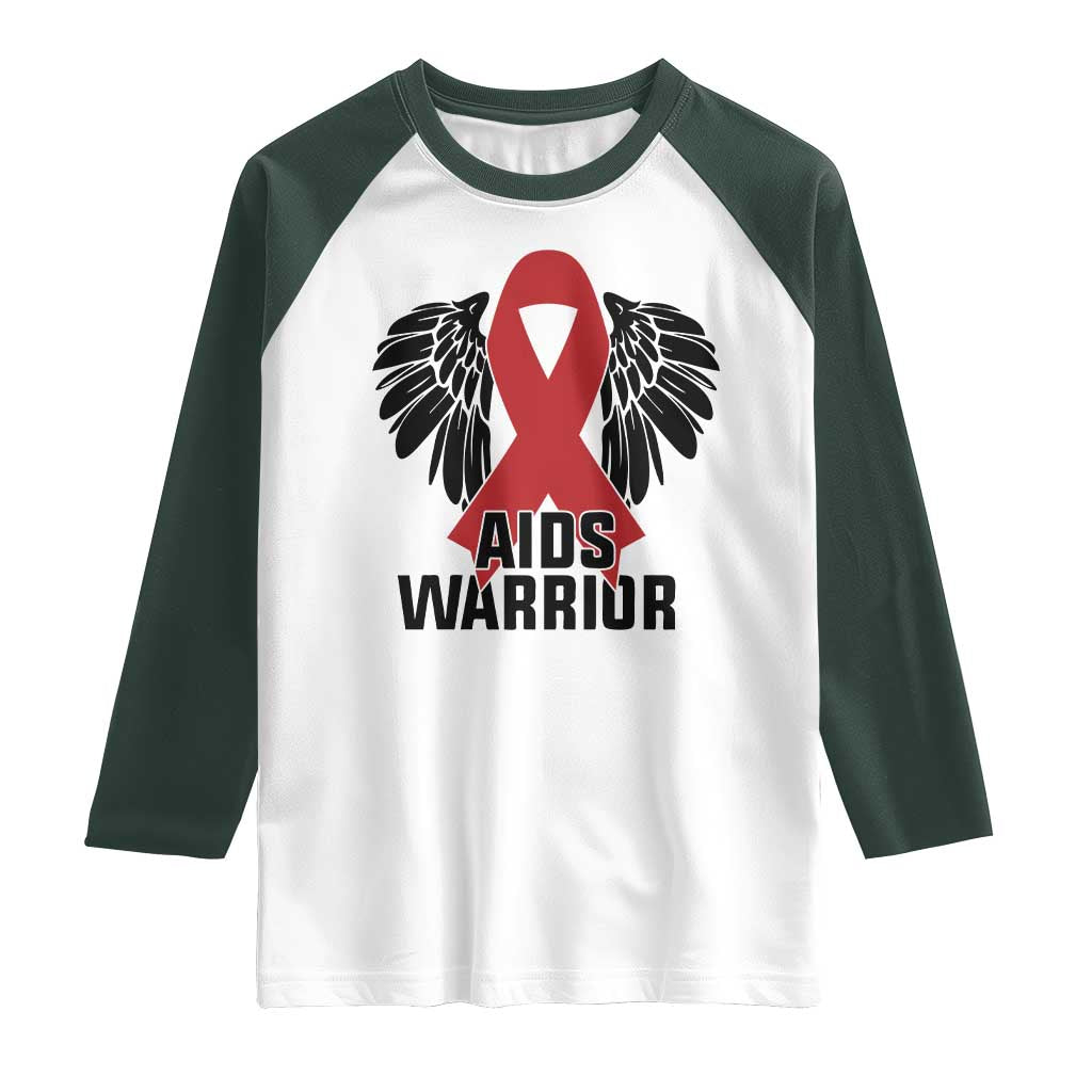 Aids Warrior Raglan Shirt Red Ribbon HIV Awareness Gift - Wonder Print Shop