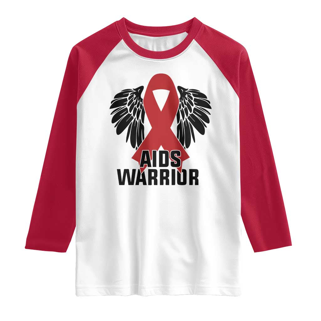 Aids Warrior Raglan Shirt Red Ribbon HIV Awareness Gift - Wonder Print Shop