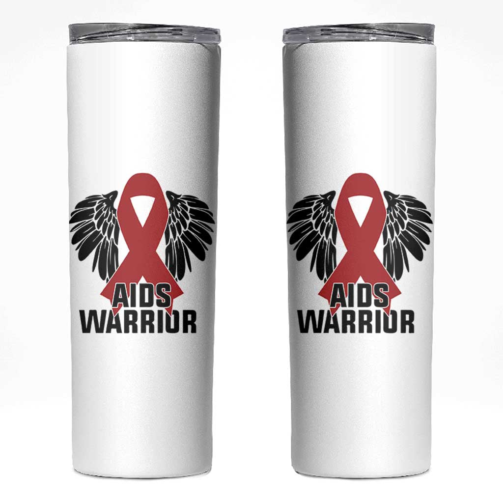 Aids Warrior Skinny Tumbler Red Ribbon HIV Awareness Gift - Wonder Print Shop