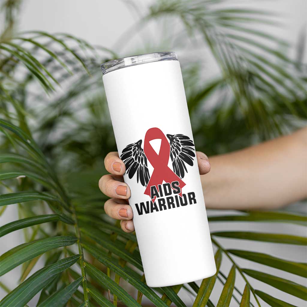 Aids Warrior Skinny Tumbler Red Ribbon HIV Awareness Gift - Wonder Print Shop