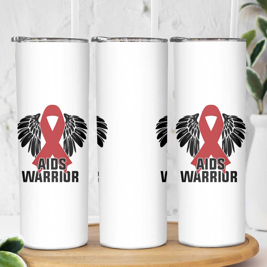 Aids Warrior Skinny Tumbler Red Ribbon HIV Awareness Gift - Wonder Print Shop
