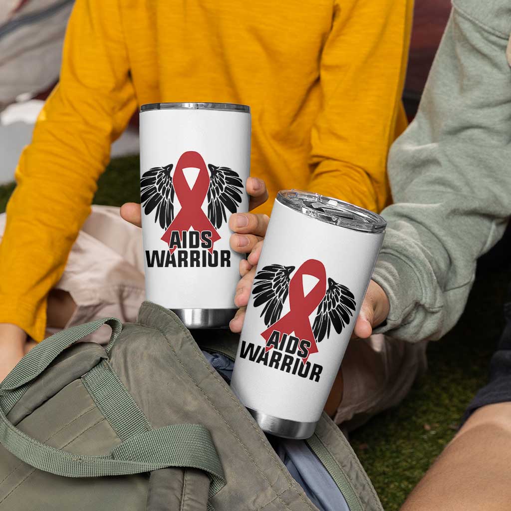 Aids Warrior Tumbler Cup Red Ribbon HIV Awareness Gift - Wonder Print Shop