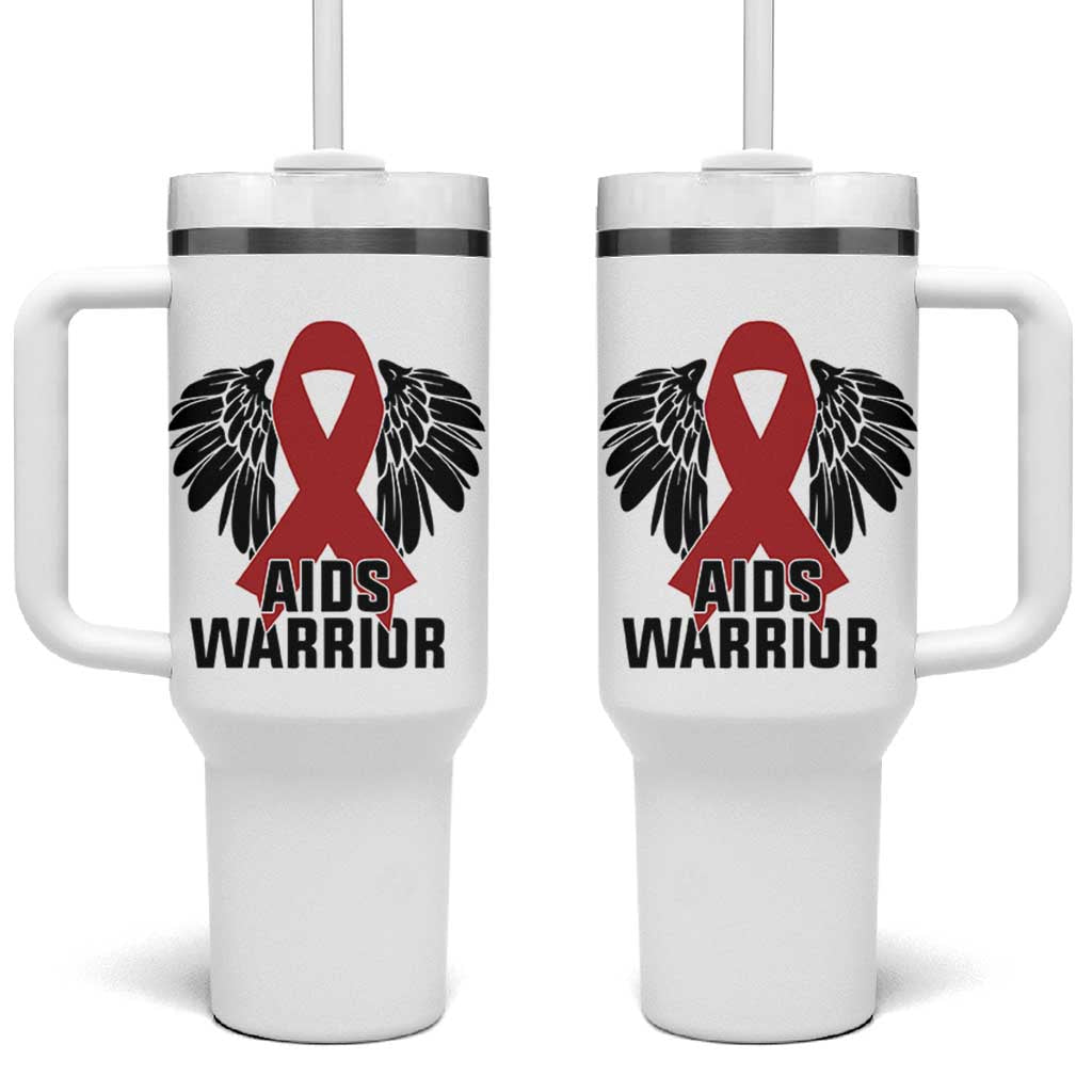 Aids Warrior Tumbler With Handle Red Ribbon HIV Awareness Gift - Wonder Print Shop