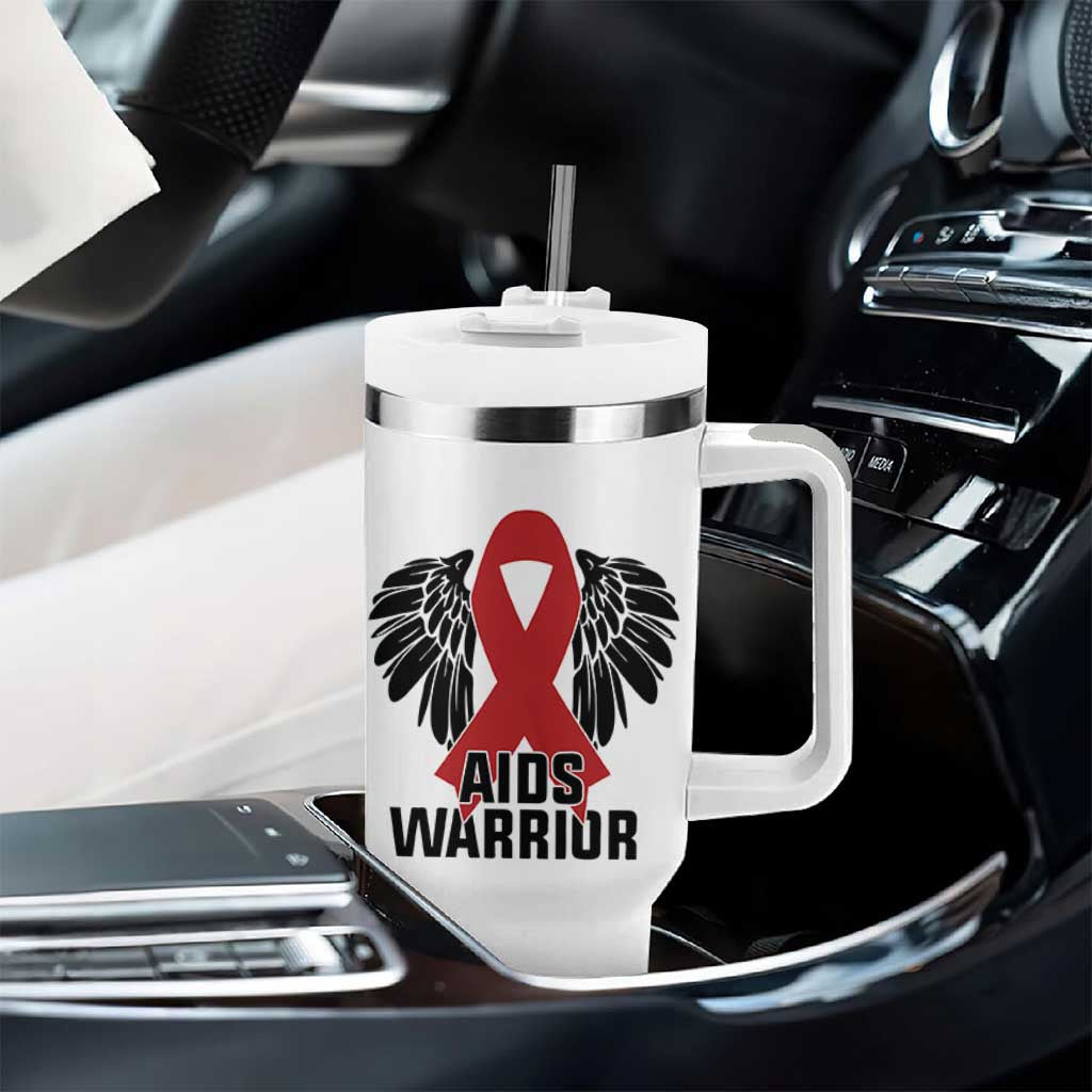 Aids Warrior Tumbler With Handle Red Ribbon HIV Awareness Gift - Wonder Print Shop