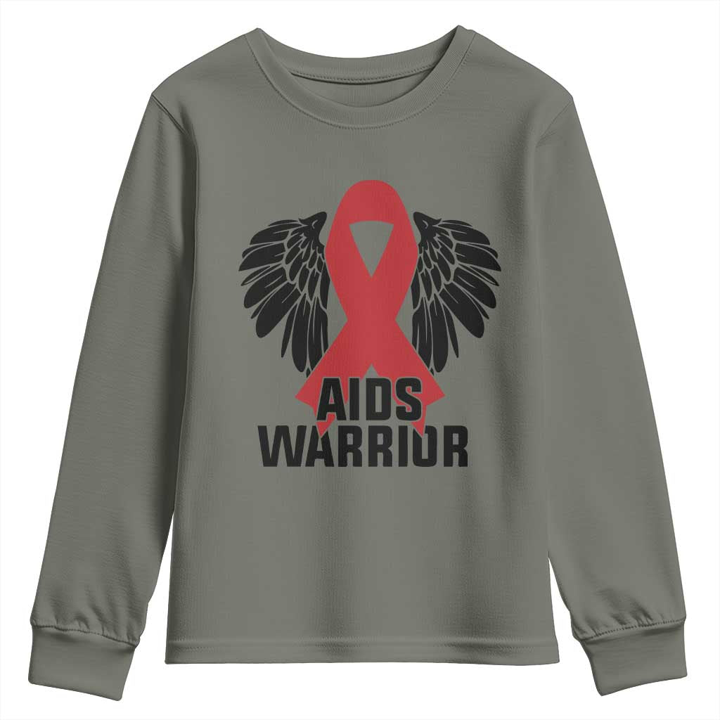 Aids Warrior Youth Sweatshirt Red Ribbon HIV Awareness Gift - Wonder Print Shop