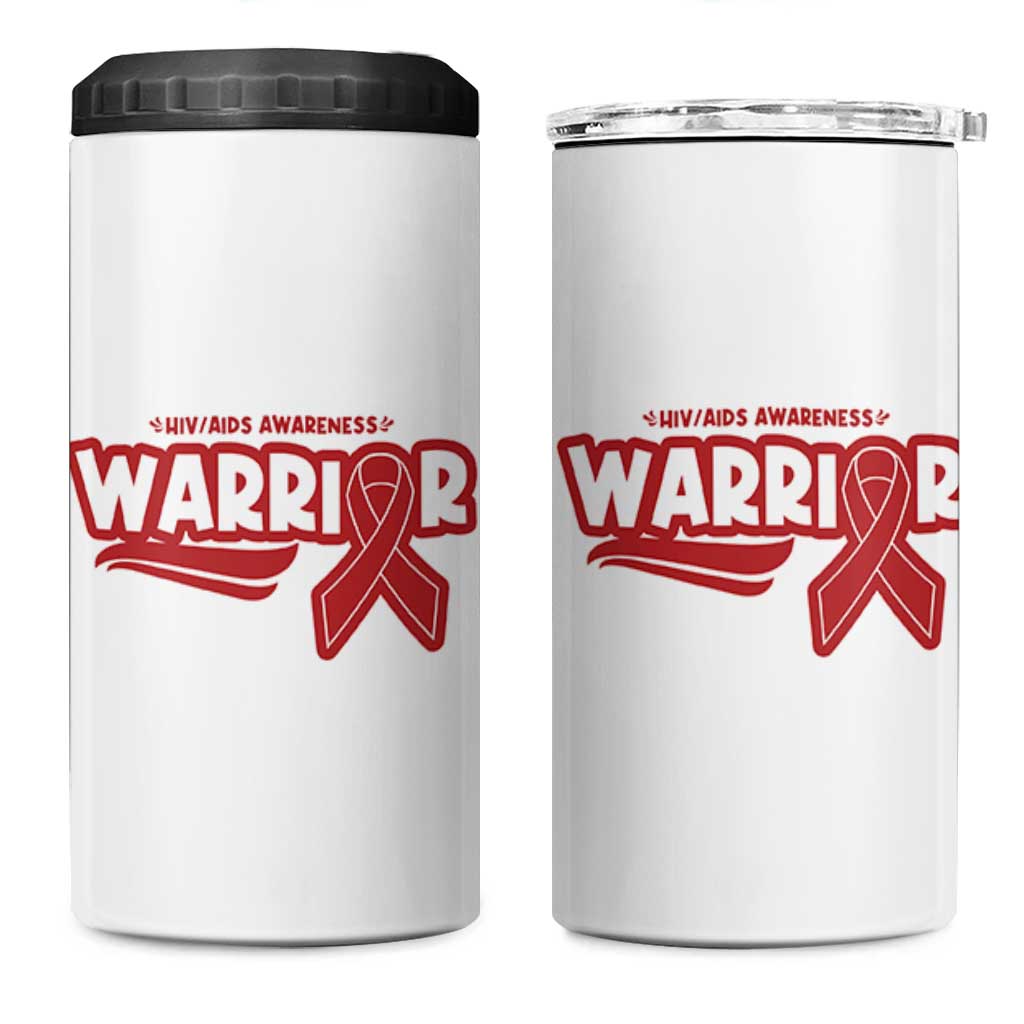 HIV Awareness Warrior 4 in 1 Can Cooler Tumbler Red Ribbon Support Gift - Wonder Print Shop