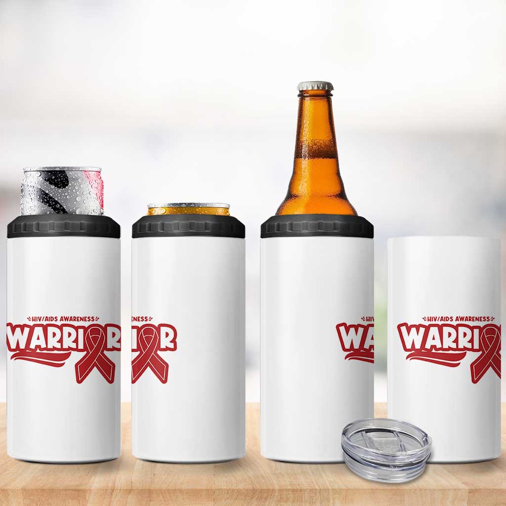 HIV Awareness Warrior 4 in 1 Can Cooler Tumbler Red Ribbon Support Gift - Wonder Print Shop