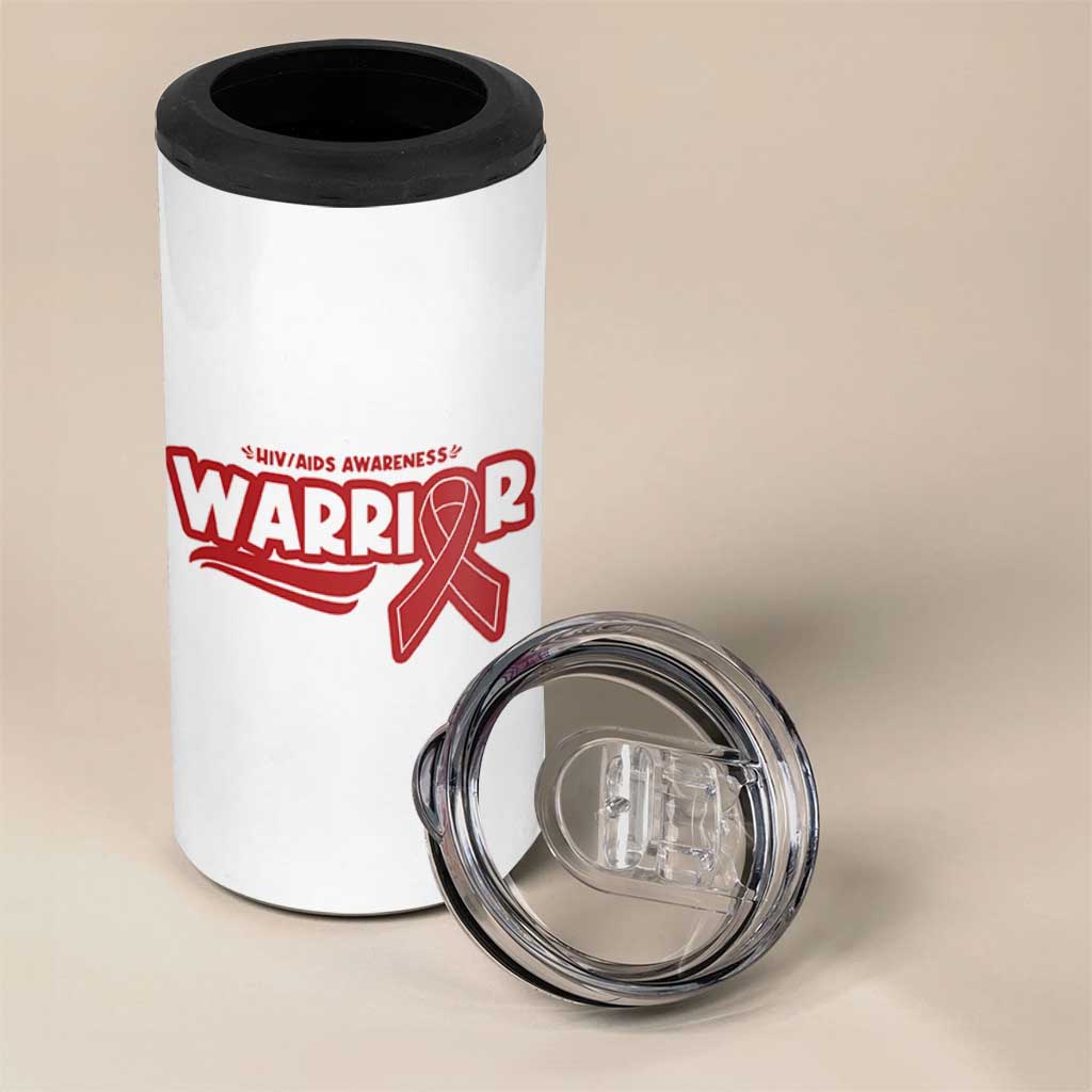 HIV Awareness Warrior 4 in 1 Can Cooler Tumbler Red Ribbon Support Gift - Wonder Print Shop