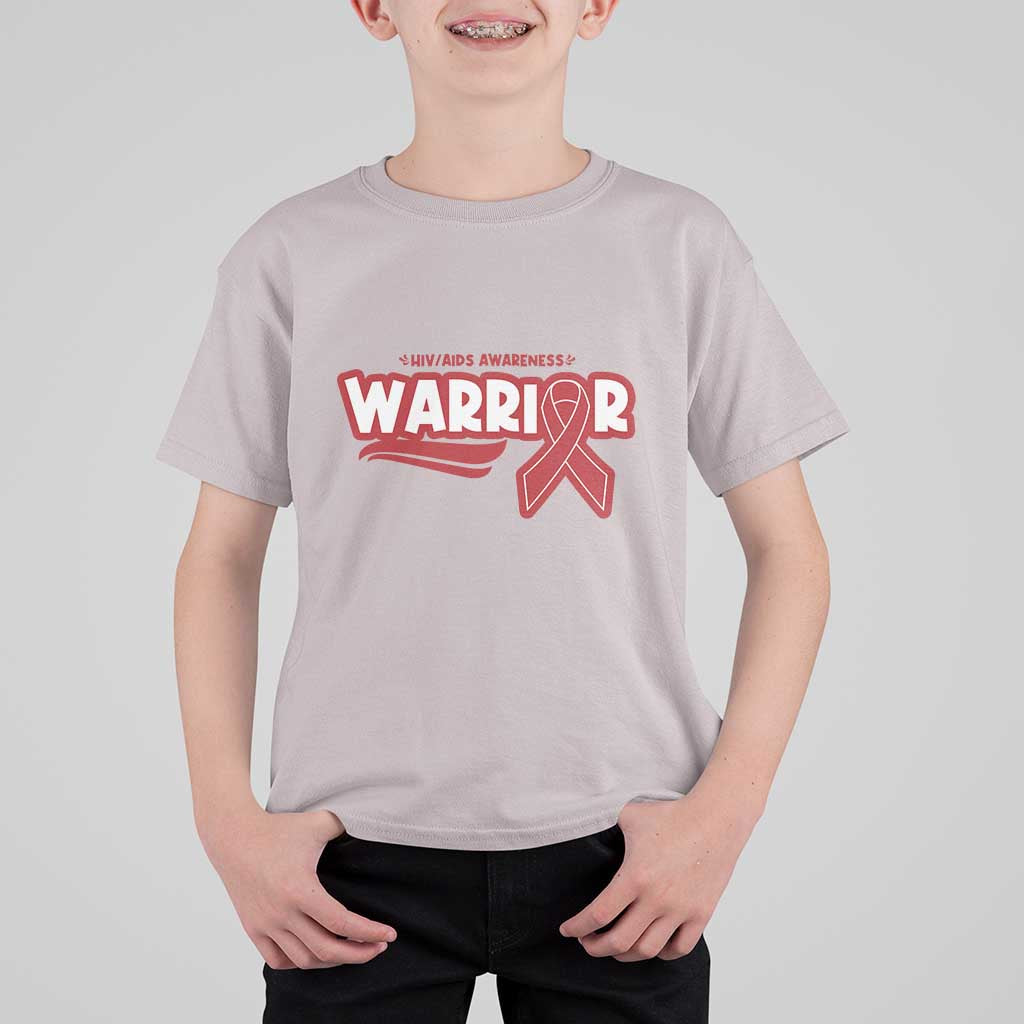 HIV Awareness Warrior T Shirt For Kid Red Ribbon Support Gift - Wonder Print Shop