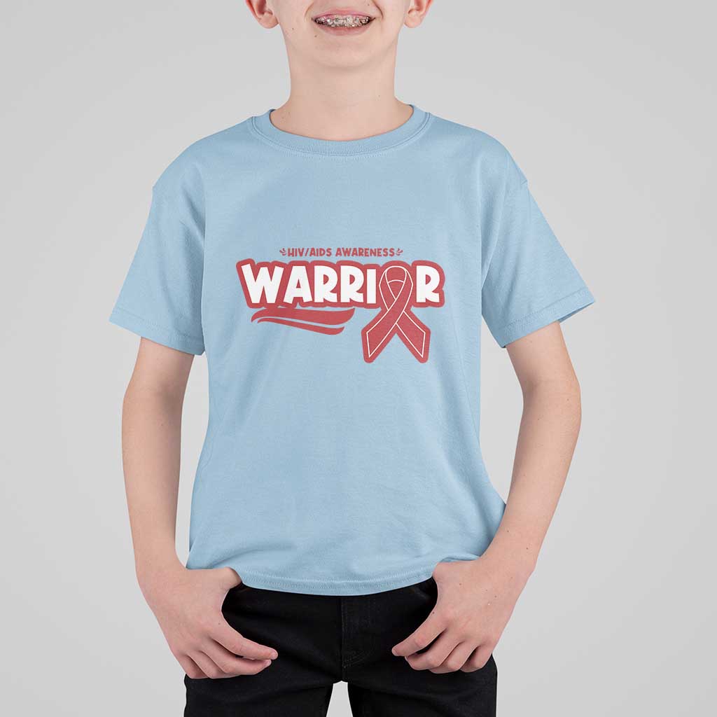 HIV Awareness Warrior T Shirt For Kid Red Ribbon Support Gift - Wonder Print Shop