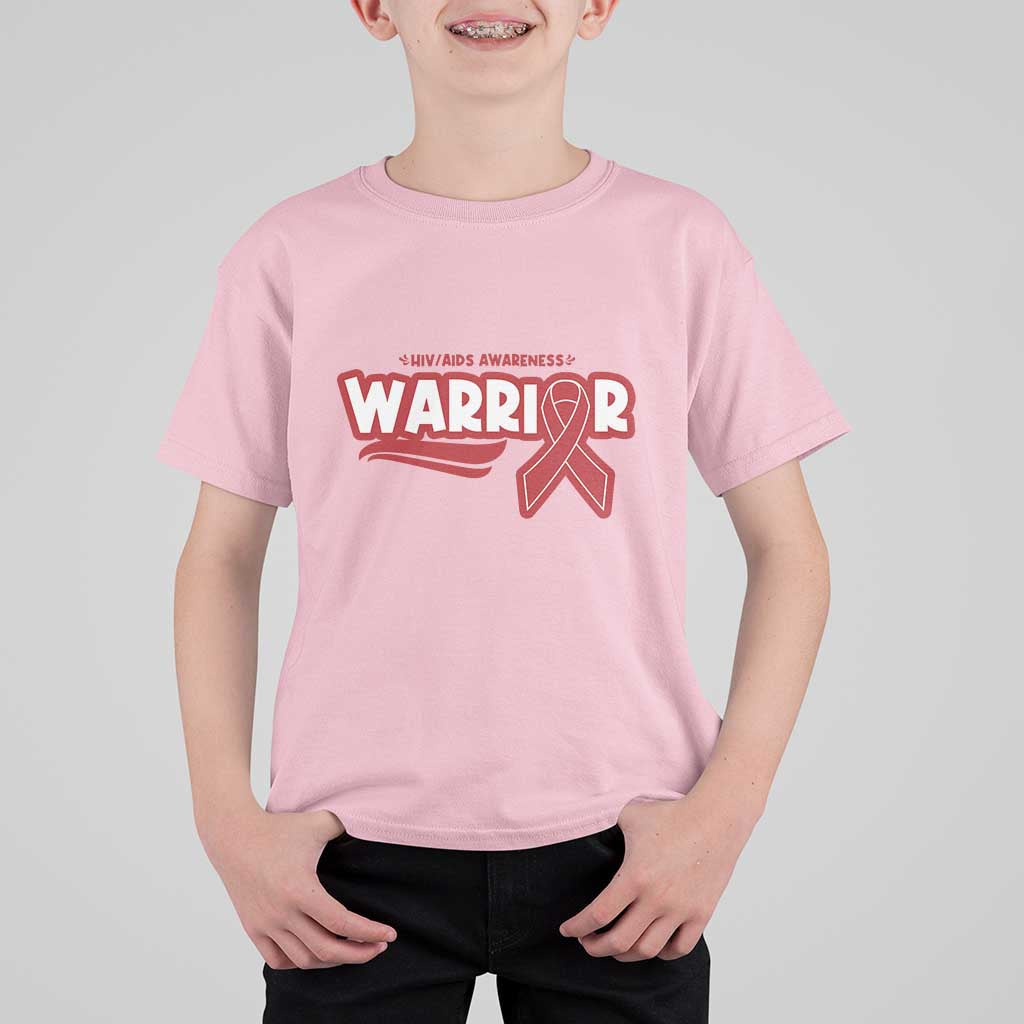 HIV Awareness Warrior T Shirt For Kid Red Ribbon Support Gift - Wonder Print Shop
