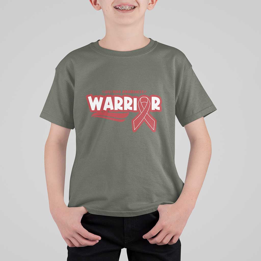 HIV Awareness Warrior T Shirt For Kid Red Ribbon Support Gift - Wonder Print Shop