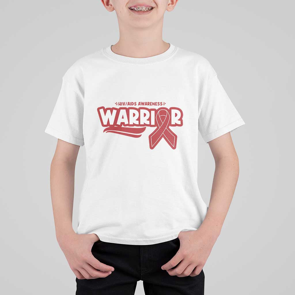 HIV Awareness Warrior T Shirt For Kid Red Ribbon Support Gift - Wonder Print Shop