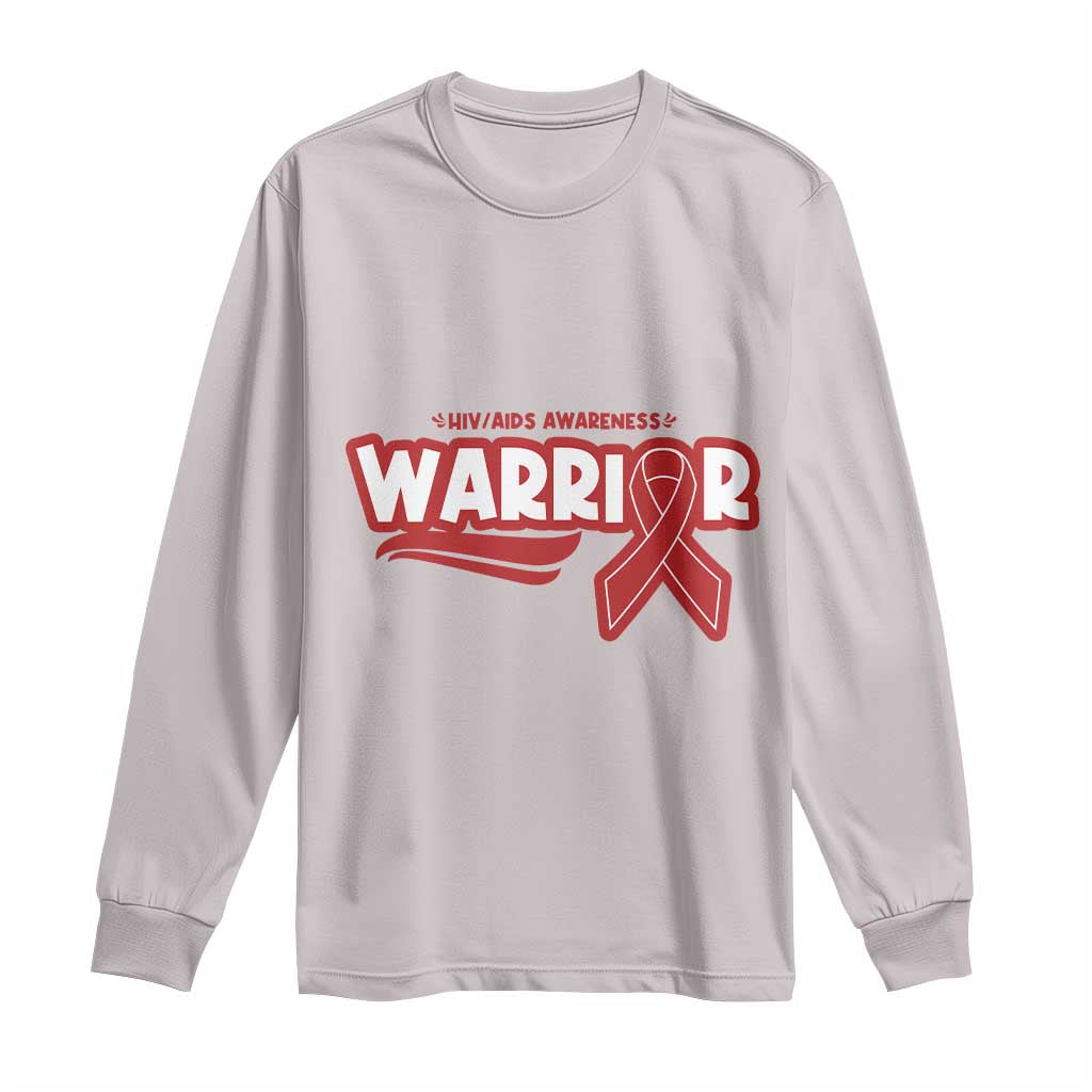 HIV Awareness Warrior Long Sleeve Shirt Red Ribbon Support Gift - Wonder Print Shop