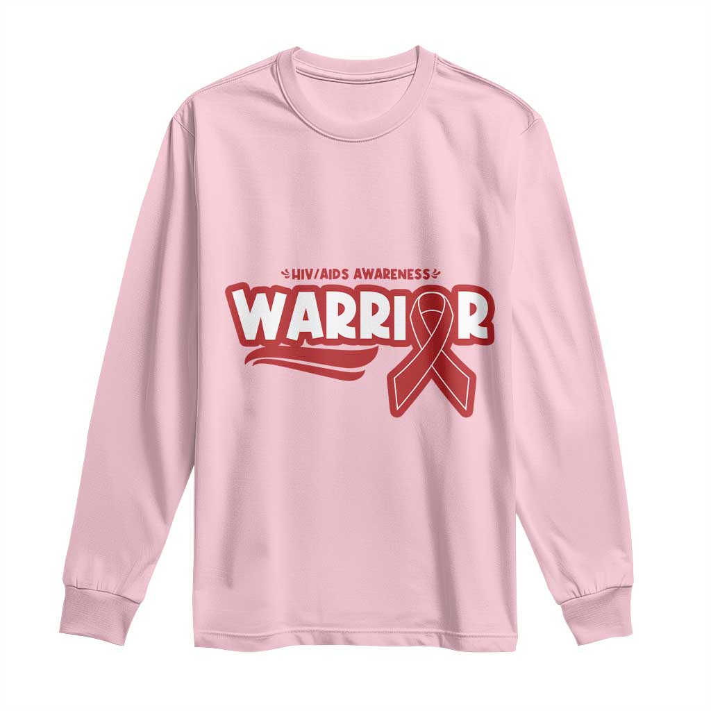 HIV Awareness Warrior Long Sleeve Shirt Red Ribbon Support Gift - Wonder Print Shop