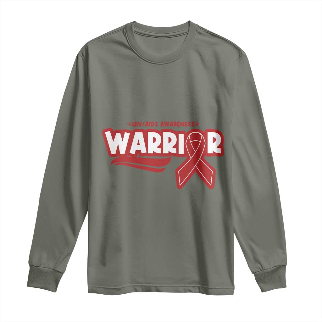 HIV Awareness Warrior Long Sleeve Shirt Red Ribbon Support Gift - Wonder Print Shop