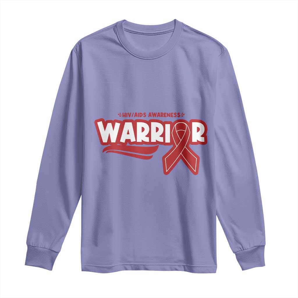 HIV Awareness Warrior Long Sleeve Shirt Red Ribbon Support Gift - Wonder Print Shop